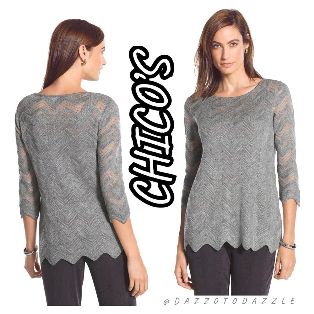 CHICO’S Travelers Collection Chevron Gray Sweater | Large​​​​​​